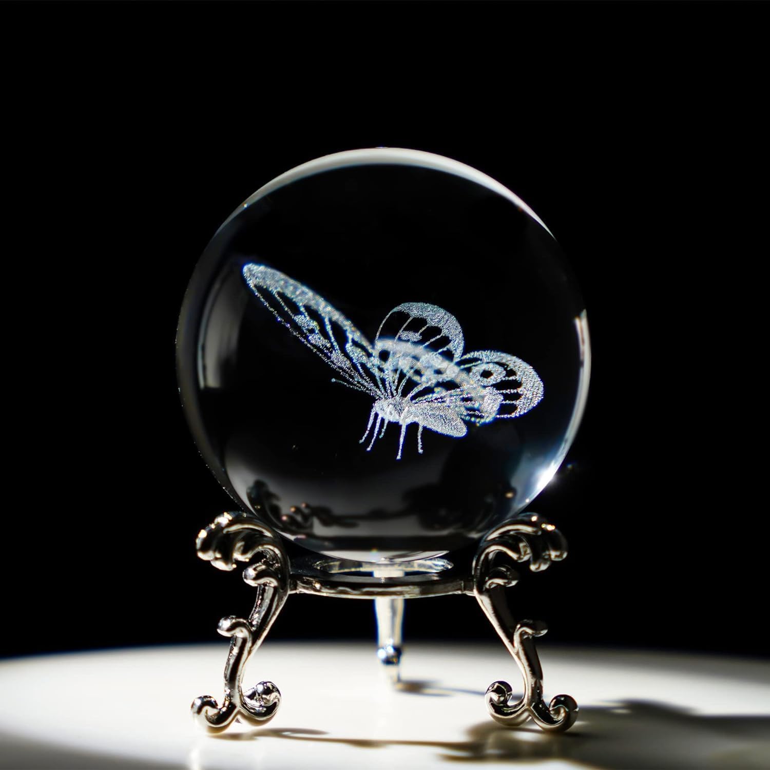 HDCRYSTALGIFTS 3D Laser Butterfly Crystal Ball Paperweight Glass Sphere Figurines Decorative Balls Gift (60mm)-1