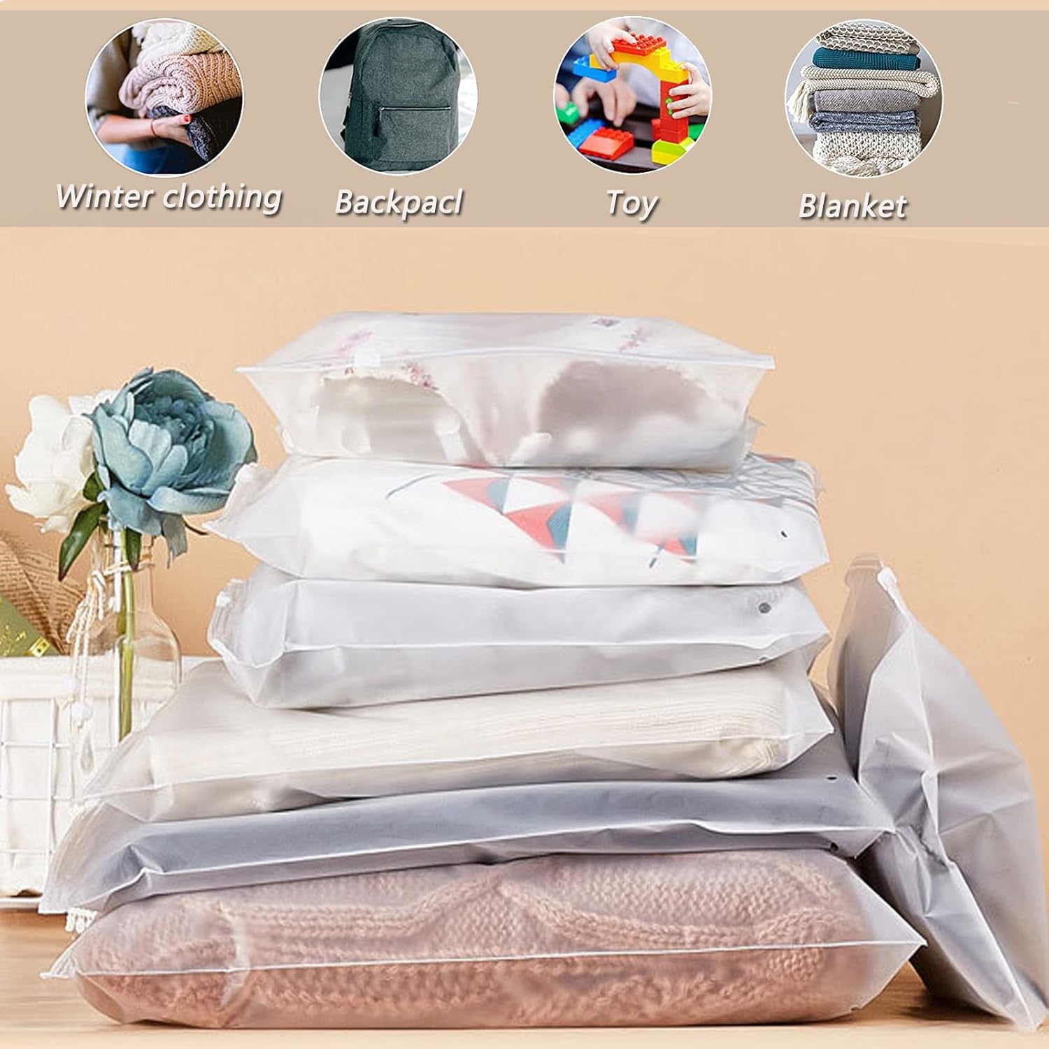 20 Pcs Reusable Ziplock Bags,Travel Clothes Storage Bags,Plastic Hospital Bag Organiser Pouches,Essentials Frosted Resealable Waterproof Luggage Bags for Clothes,Maternity,Shoes, Cosmetics,5 Sizes-3