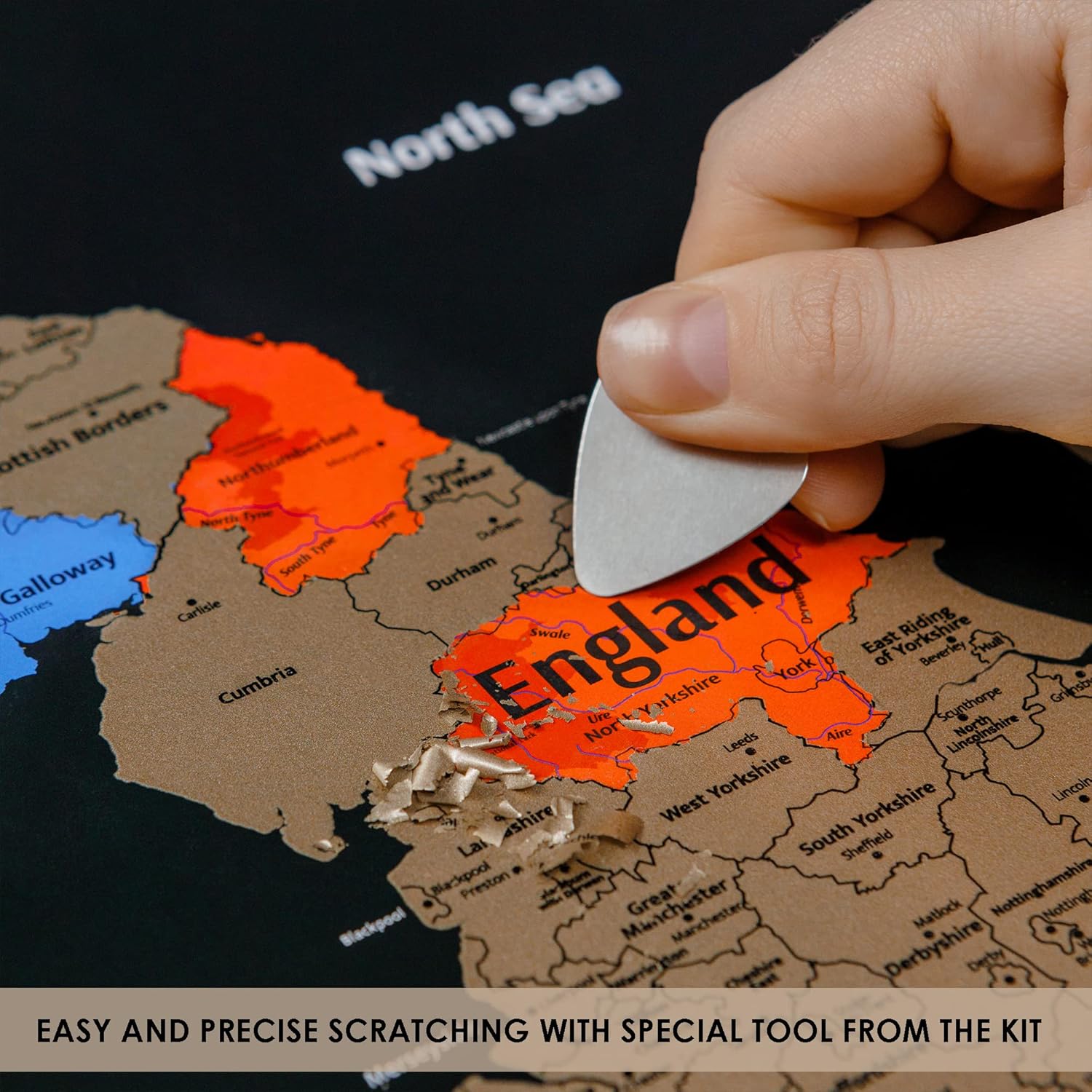 Great Britain Scratch off Map - Large United Kingdom Scratchable Poster 24x16" - UK Places Ive Been - Travel UK Map - Laminated Black and Gold Poster - England Erasable Map-1