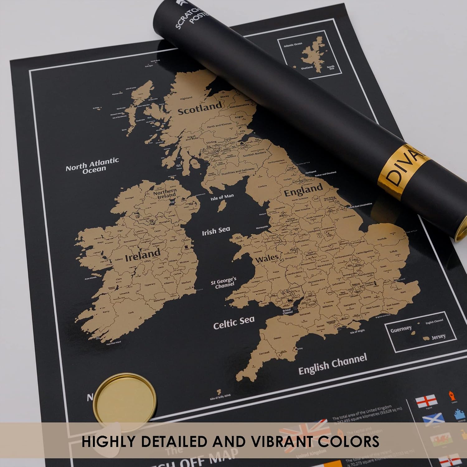 Great Britain Scratch off Map - Large United Kingdom Scratchable Poster 24x16" - UK Places Ive Been - Travel UK Map - Laminated Black and Gold Poster - England Erasable Map-4