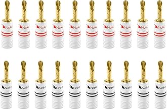 Nakamichi Excel Series 24k Gold Plated Banana Plug 12 AWG - 18 AWG Gauge Size 4mm Speakers Amplifier Hi-Fi AV Stereo Home Theatre Audio Wire Cable Screw Connector 20 Pcs (10-Pairs), BFA Banana Plug