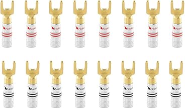 Nakamichi Excel Series 24k Gold Plated Banana Plug 12 AWG - 18 AWG Gauge Size 4mm for Speakers Amplifier Hi-Fi AV Stereo Home Theatre Audio Wire Cable Screw Connector 16 Pcs (8-Pairs), Spade Connector