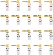 Nakamichi Excel Series 24k Gold Plated Banana Plug 12 AWG - 18 AWG Gauge Size 4mm Speakers Amplifier Hi-Fi AV Stereo Home Theatre Audio Wire Cable Screw Connector 20 Pcs (10-Pairs) Right Angle Plug