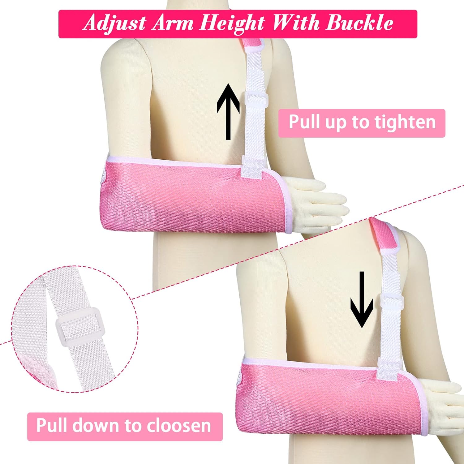 Marsui Child Arm Sling, Pink Pediatric Mesh Shoulder Immobilizer Kids Sling for Shoulder Injury Broken Wrist, Collarbone, Hand, Elbow, Rotator Cuff, Left or Right Arm, Small-2