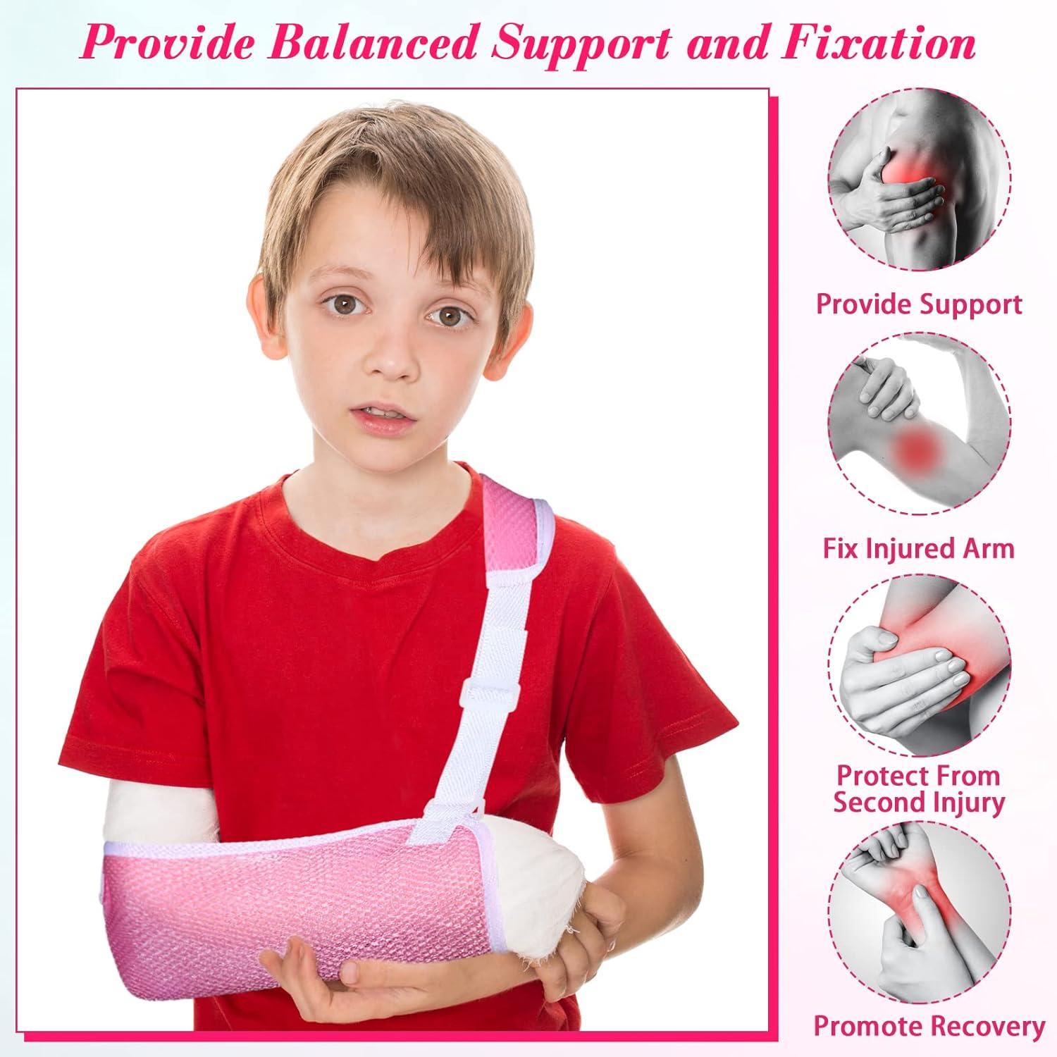 Marsui Child Arm Sling, Pink Pediatric Mesh Shoulder Immobilizer Kids Sling for Shoulder Injury Broken Wrist, Collarbone, Hand, Elbow, Rotator Cuff, Left or Right Arm, Small-3