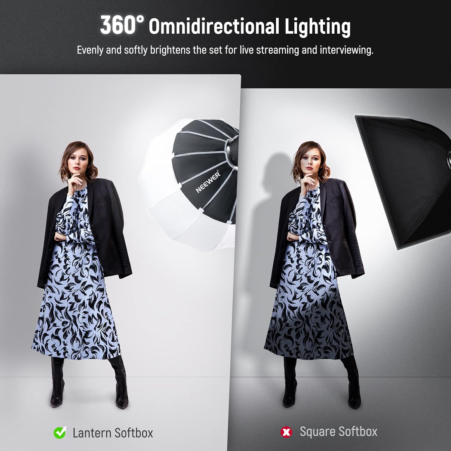 NEEWER 35"/90cm Lantern Softbox One Step Quick Release, 360° Light Diffuser with Skirt, Bowens Mount for Video Light CB60 CB100 CB150 Compatible with Aputure Light 600d Amaran 60x Godox SL60W, NS90L-2