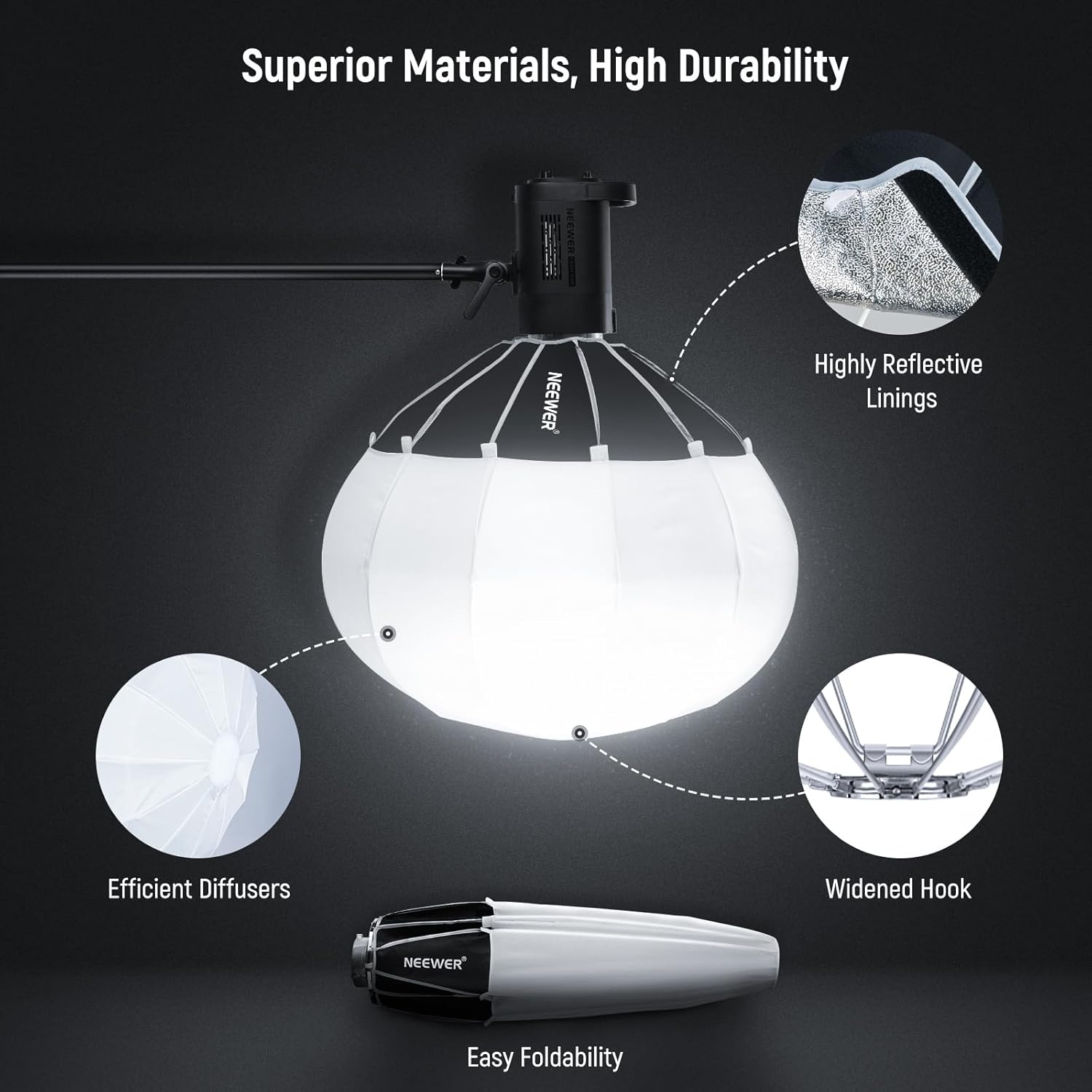 NEEWER 35"/90cm Lantern Softbox One Step Quick Release, 360° Light Diffuser with Skirt, Bowens Mount for Video Light CB60 CB100 CB150 Compatible with Aputure Light 600d Amaran 60x Godox SL60W, NS90L-6