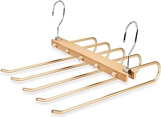 Trouser Hangers, Trouser Hangers Space Saving, 2 PACK, Aluminum Alloy and Solid Beech Wood, Golden