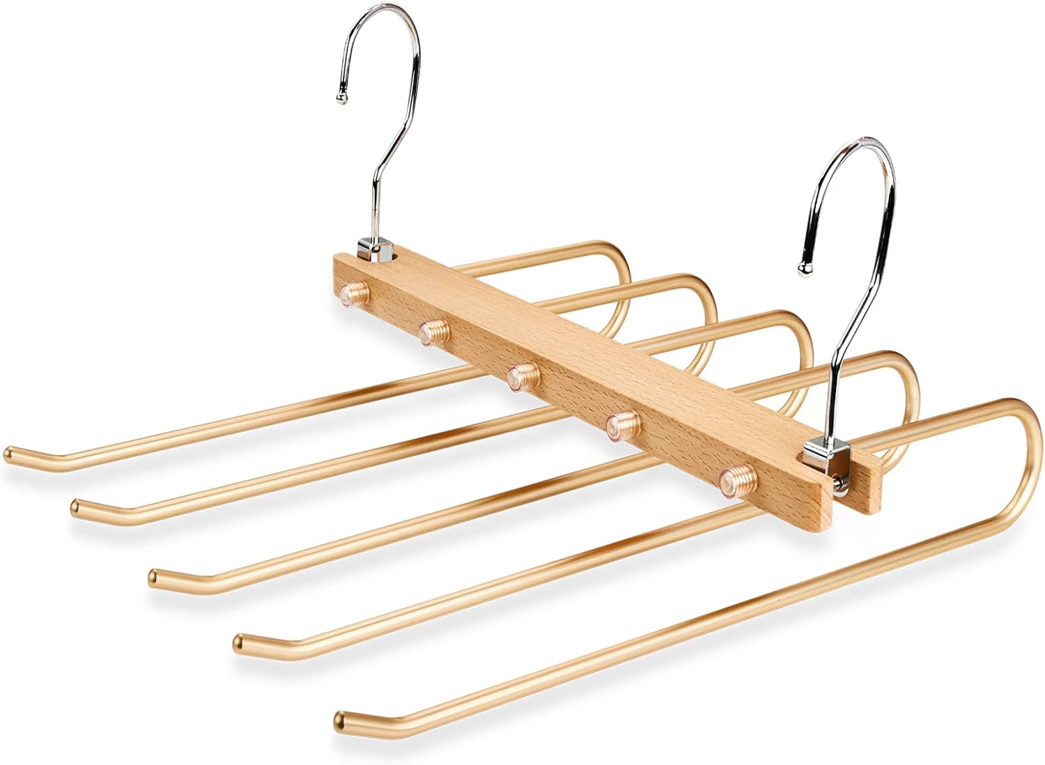 Trouser Hangers, Trouser Hangers Space Saving, 2 PACK, Aluminum Alloy and Solid Beech Wood, Golden-0