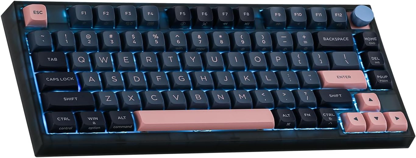 EPOMAKER SKYLOONG GK75 Lite Gasket-like Mount Wired Hot Swappable Programmable Keyboard with A Rotary Knob, Win/Mac Compatible (Blue Pink, Gateron Optical Yellow)-0