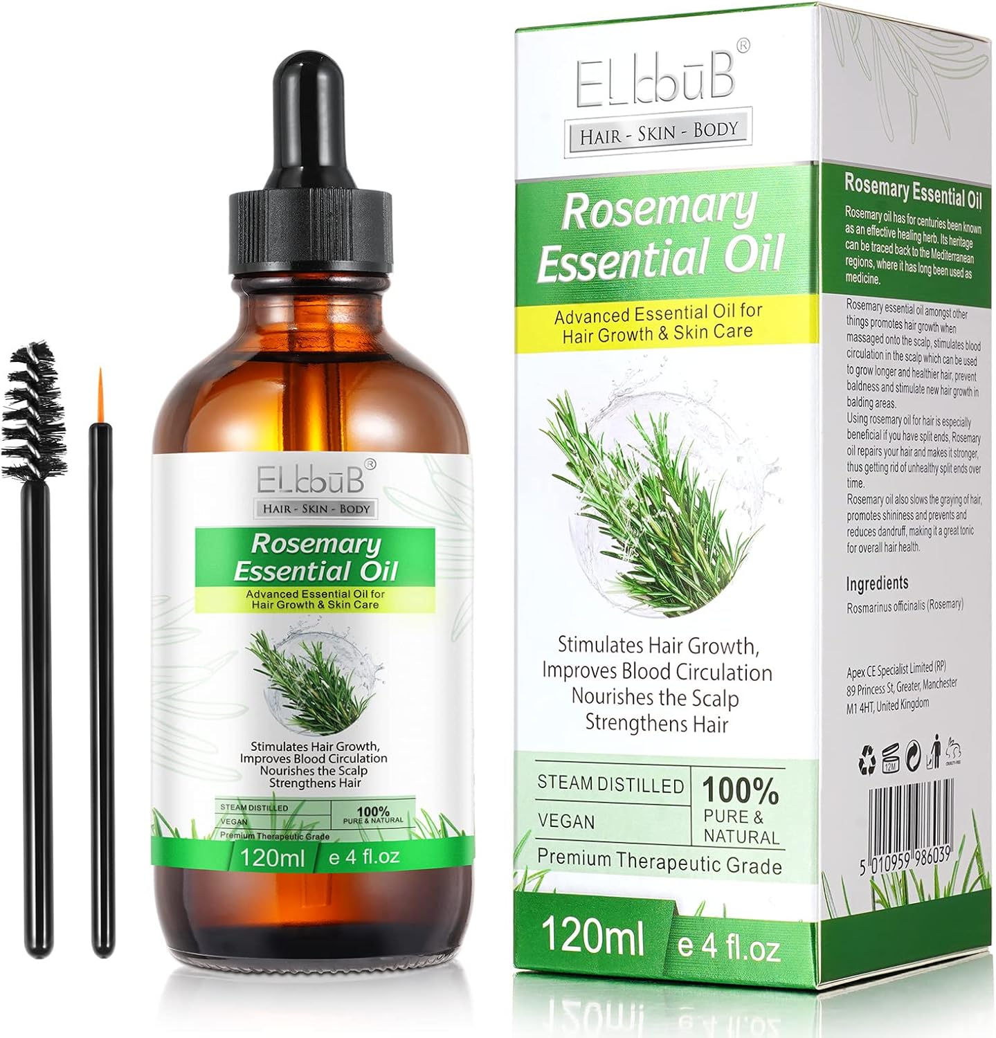 ELBBUB Rosemary Oil for Hair Growth - Undiluted Rosemary Oil for Hair Skin - Cleansing Rosemary Essential Oil for Dry Scalp Care Rid of Itchy and Dry Scalp, 1, 120.0 millilitre-0