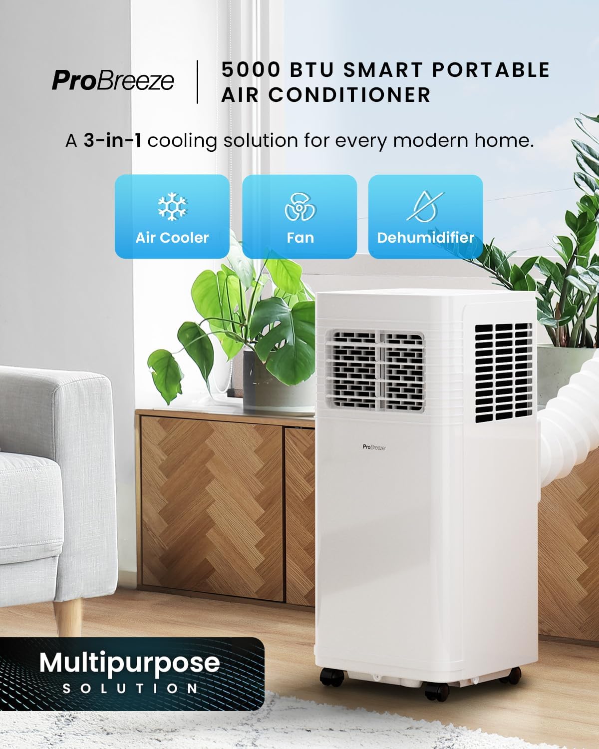 Pro Breeze 4-in-1 Smart Portable Air Conditioner 5000 BTU with Wifi, Remote Control, 24 Hour Timer & Dual Window Venting Kit Included - Powerful Air Conditioning Unit for Home-1