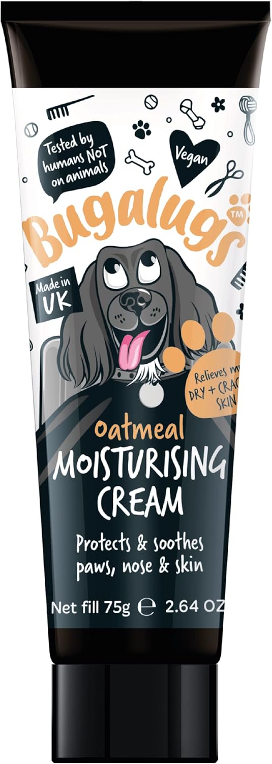 BUGALUGS Dog nose balm 75g, Moisturising cream for paws, nose and skin for dogs contains Colloidal Oatmeal, Vegan formula nose balm for dogs reduces skin irritation and redness (75g Moisturiser)-0