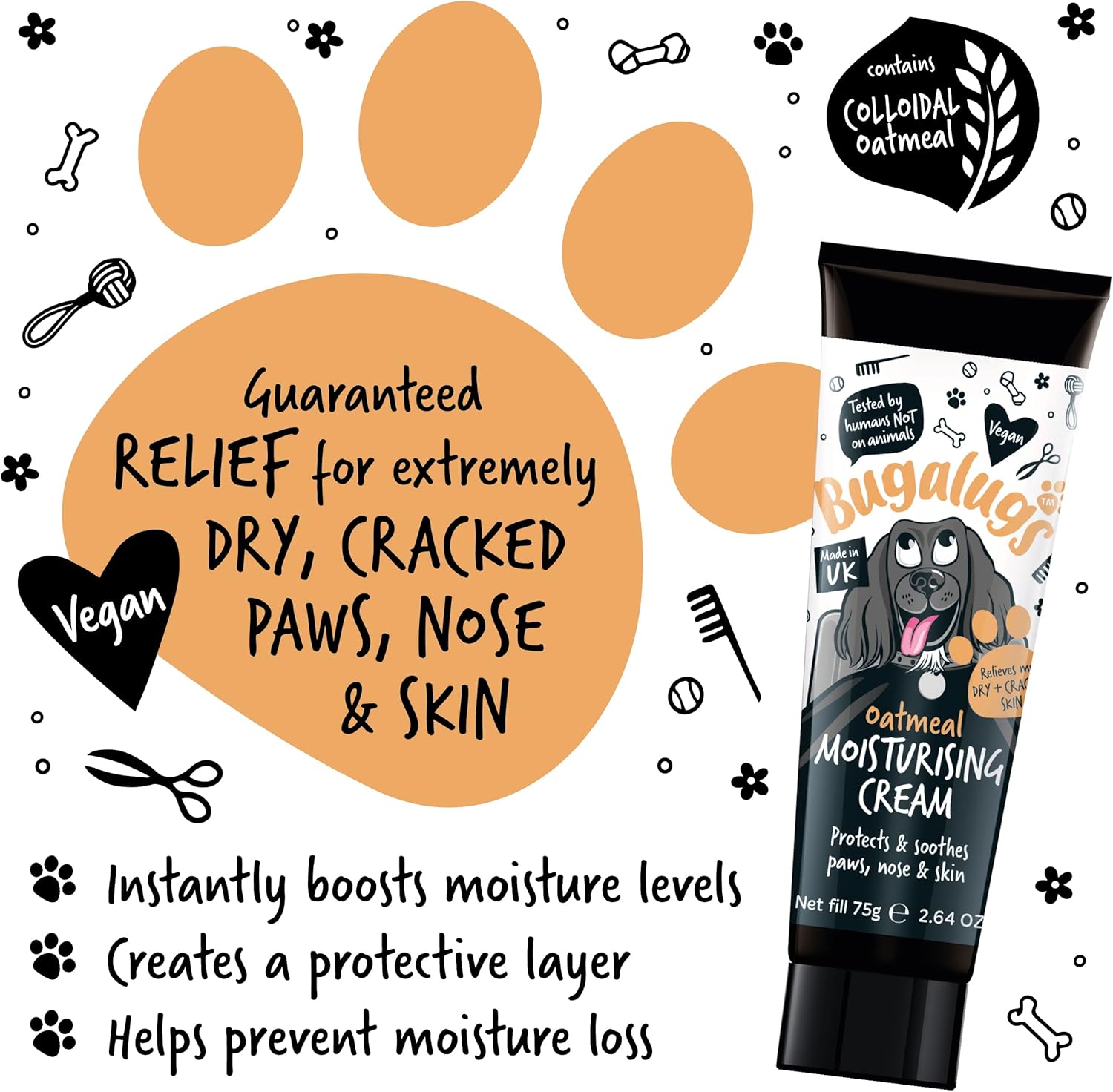 BUGALUGS Dog nose balm 75g, Moisturising cream for paws, nose and skin for dogs contains Colloidal Oatmeal, Vegan formula nose balm for dogs reduces skin irritation and redness (75g Moisturiser)-6