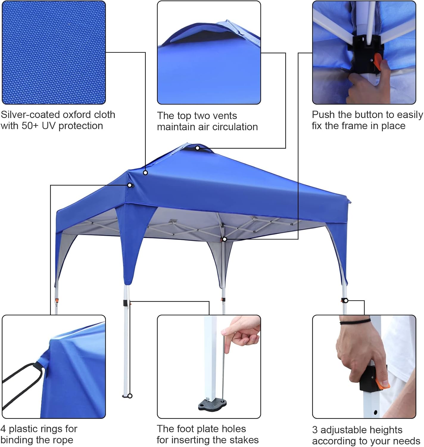 Gazebo, Ej.Victor 3x3m Pop Up Gazebo Instant Folding with Wheeled Bag, Outdoor Gazebo Tent for Vendor Events, Outdoor Craft Show, Farmers Markets(Blue)-1