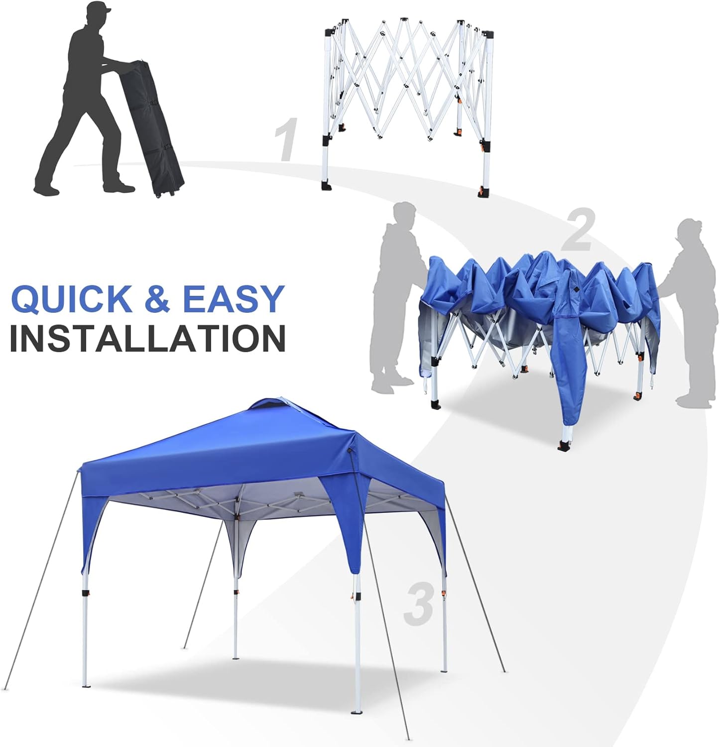 Gazebo, Ej.Victor 3x3m Pop Up Gazebo Instant Folding with Wheeled Bag, Outdoor Gazebo Tent for Vendor Events, Outdoor Craft Show, Farmers Markets(Blue)-3