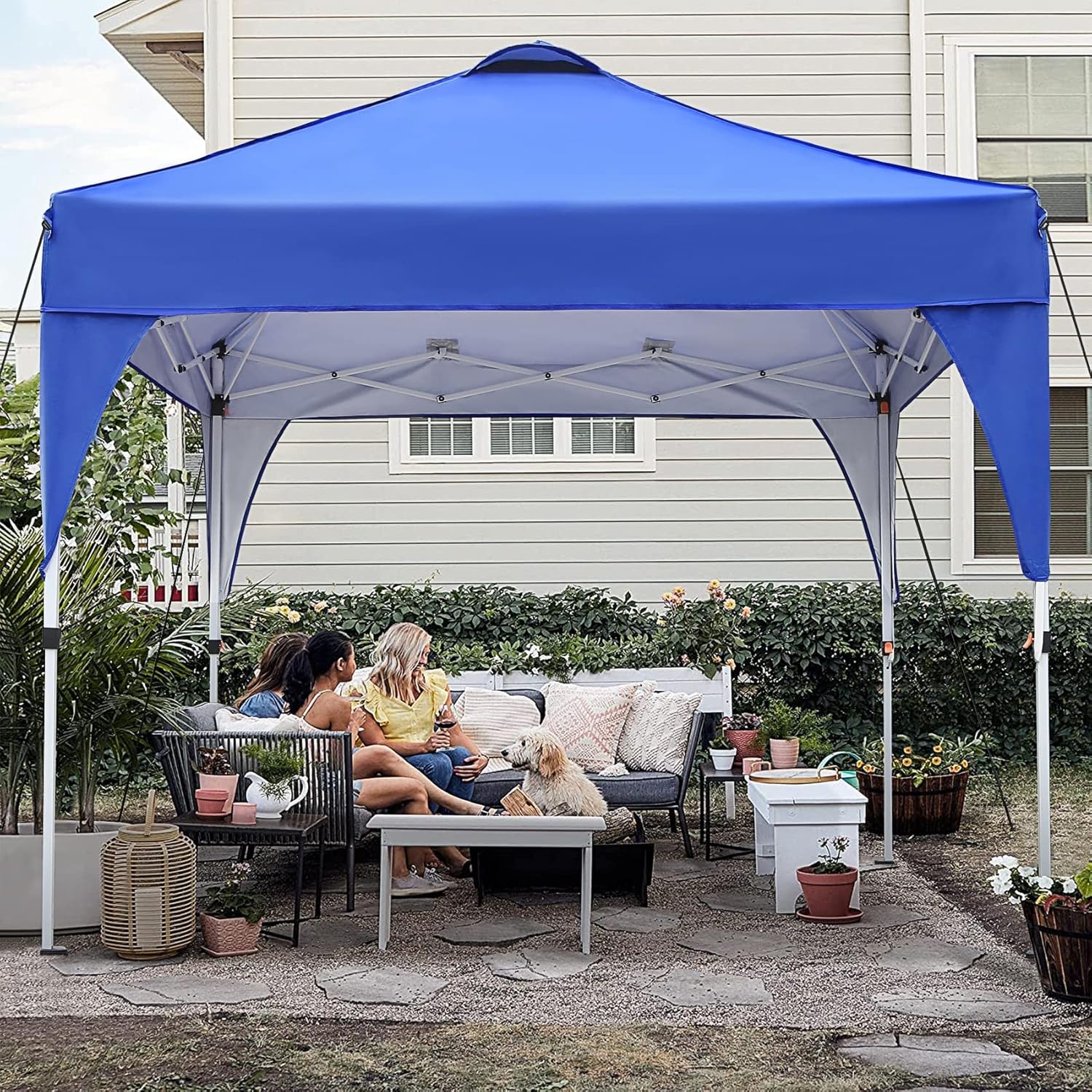 Gazebo, Ej.Victor 3x3m Pop Up Gazebo Instant Folding with Wheeled Bag, Outdoor Gazebo Tent for Vendor Events, Outdoor Craft Show, Farmers Markets(Blue)-4