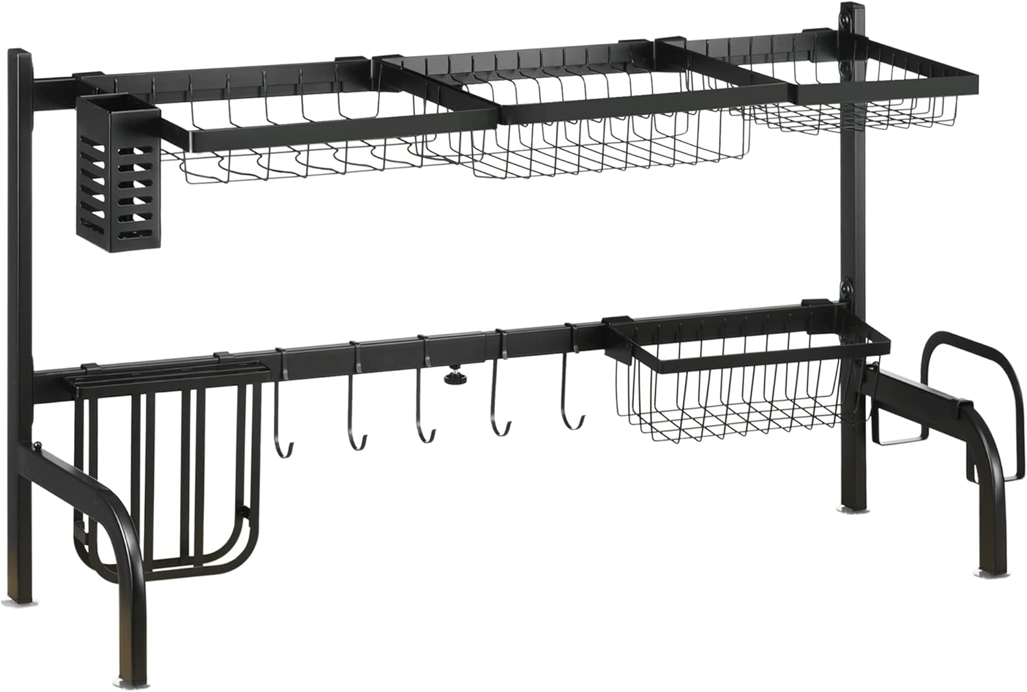 HOMCOM Over The Sink Dish Drying Rack, 2 Tier Adjustable Dish Drainer(51-93cm), Space Saving Kitchen Counter Shelf Organiser, Black-0