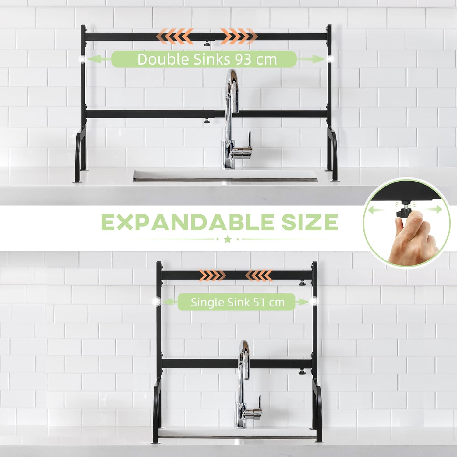 HOMCOM Over The Sink Dish Drying Rack, 2 Tier Adjustable Dish Drainer(51-93cm), Space Saving Kitchen Counter Shelf Organiser, Black-5