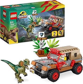 LEGO Jurassic Park Dilophosaurus Ambush Dinosaur Toy for Boys, Girls, Kids 6 Plus Years Old, with Dino Figure and Jeep Car Toy, 30th Anniversary Collection Set 76958