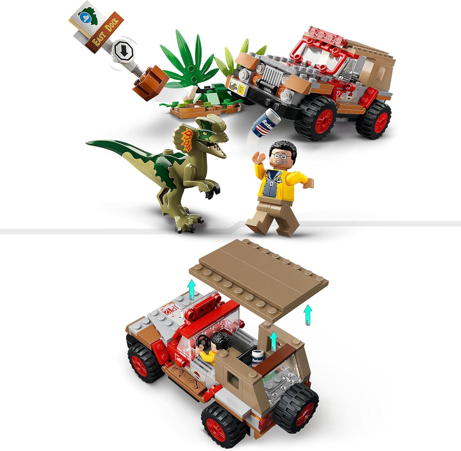 LEGO Jurassic Park Dilophosaurus Ambush Dinosaur Toy for Boys, Girls, Kids 6 Plus Years Old, with Dino Figure and Jeep Car Toy, 30th Anniversary Collection Set 76958-3