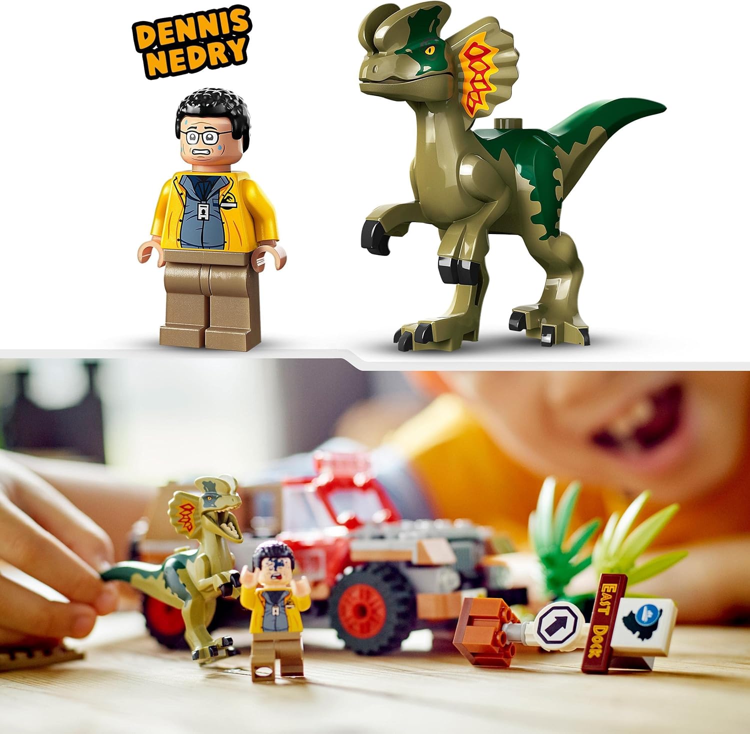 LEGO Jurassic Park Dilophosaurus Ambush Dinosaur Toy for Boys, Girls, Kids 6 Plus Years Old, with Dino Figure and Jeep Car Toy, 30th Anniversary Collection Set 76958-4