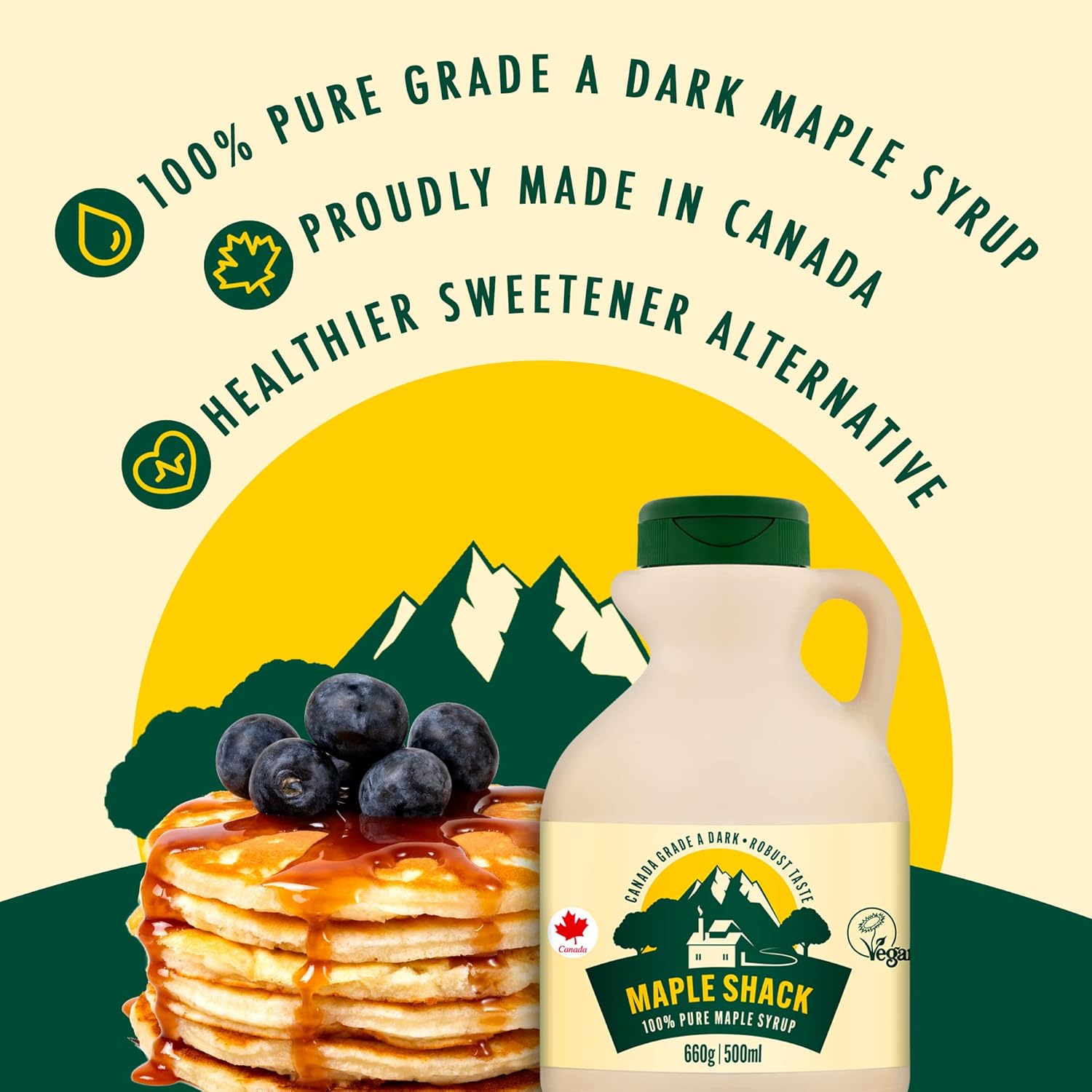 Maple Shack 100% Pure Canadian Maple Syrup 500ml - 660g Grade A, Dark Maple Syrup with Caramel Taste - Ideal for Pancakes, Waffles and Baking-2