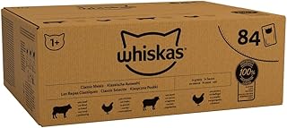 Whiskas 1+ Adult Classic Selection in Gravy 84 Pouches, Adult Wet Cat Food, Megapack (84 x 85 g)