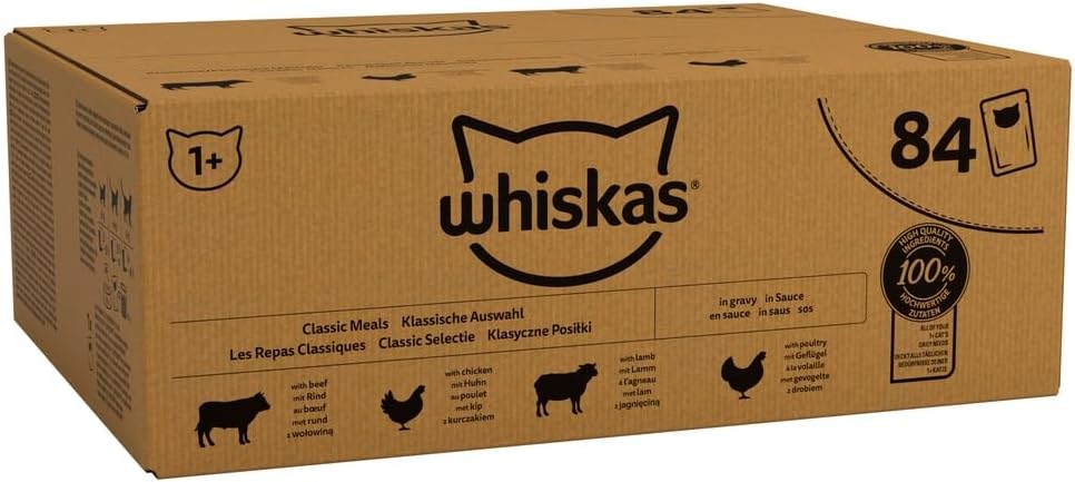 Whiskas 1+ Adult Classic Selection in Gravy 84 Pouches, Adult Wet Cat Food, Megapack (84 x 85 g)-0