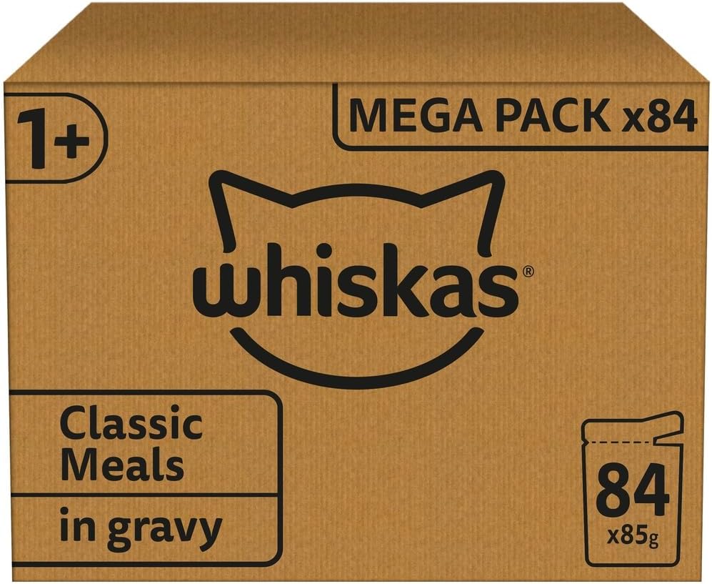 Whiskas 1+ Adult Classic Selection in Gravy 84 Pouches, Adult Wet Cat Food, Megapack (84 x 85 g)-1