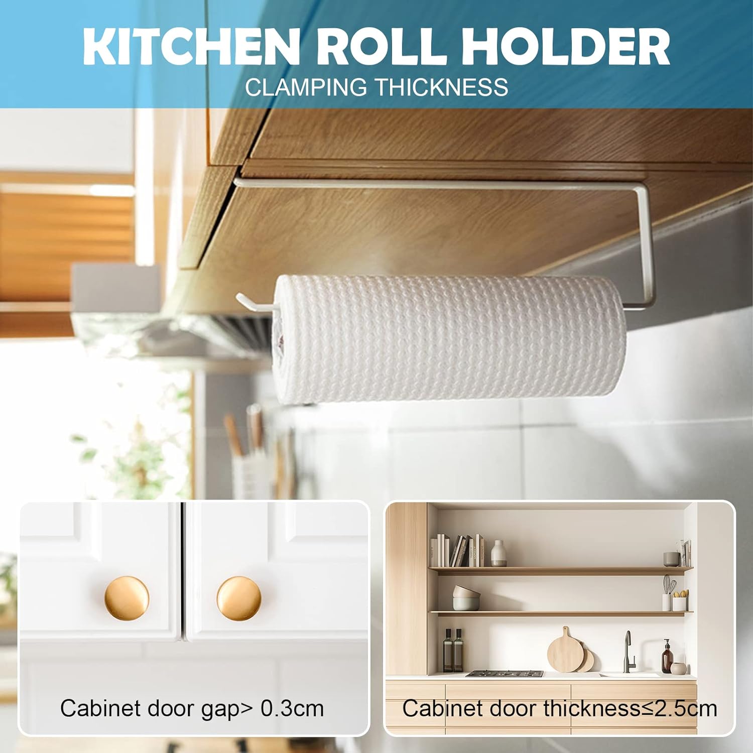 Vicloon Kitchen Roll Holder Under Cabinet, 2Pcs Paper Towel Holder Countertop, Kitchen Self-Adhesive Wall Mounted Paper Towel Rack, Kitchen Towel Holders for Bathroom, Washroom, Toilet, Kitchen-4