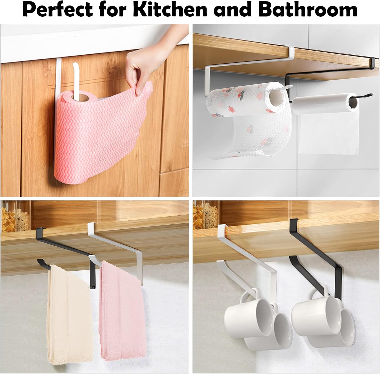 Vicloon Kitchen Roll Holder Under Cabinet, 2Pcs Paper Towel Holder Countertop, Kitchen Self-Adhesive Wall Mounted Paper Towel Rack, Kitchen Towel Holders for Bathroom, Washroom, Toilet, Kitchen-6