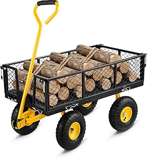 VEVOR Steel Garden Cart, Heavy Duty 900 lbs Capacity, with Removable Mesh Sides to Convert into Flatbed, Utility Metal Wagon with 180° Rotating Handle and 10 in Tires, Perfect for Garden, Farm, Yard