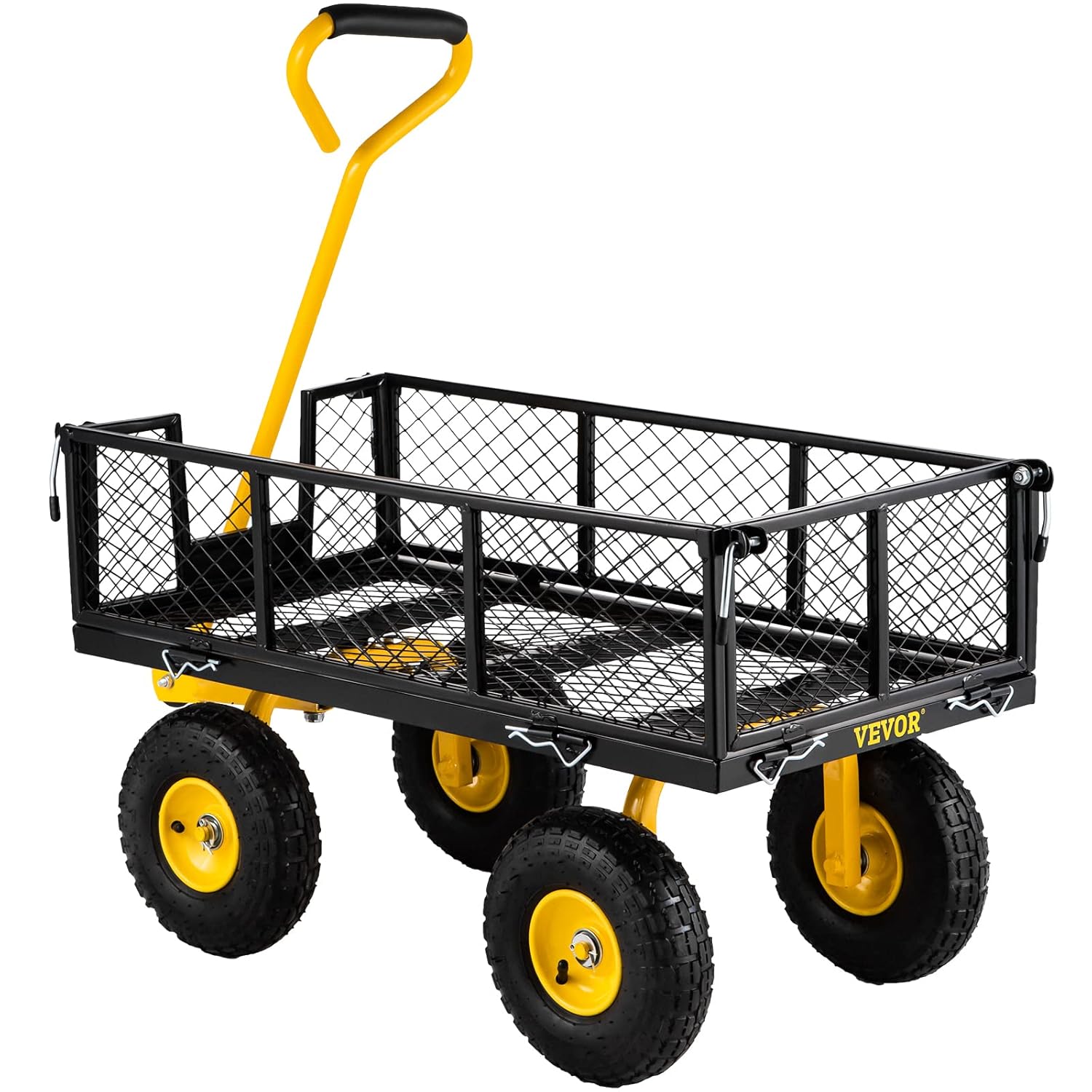 VEVOR Steel Garden Cart, Heavy Duty 900 lbs Capacity, with Removable Mesh Sides to Convert into Flatbed, Utility Metal Wagon with 180° Rotating Handle and 10 in Tires, Perfect for Garden, Farm, Yard-10