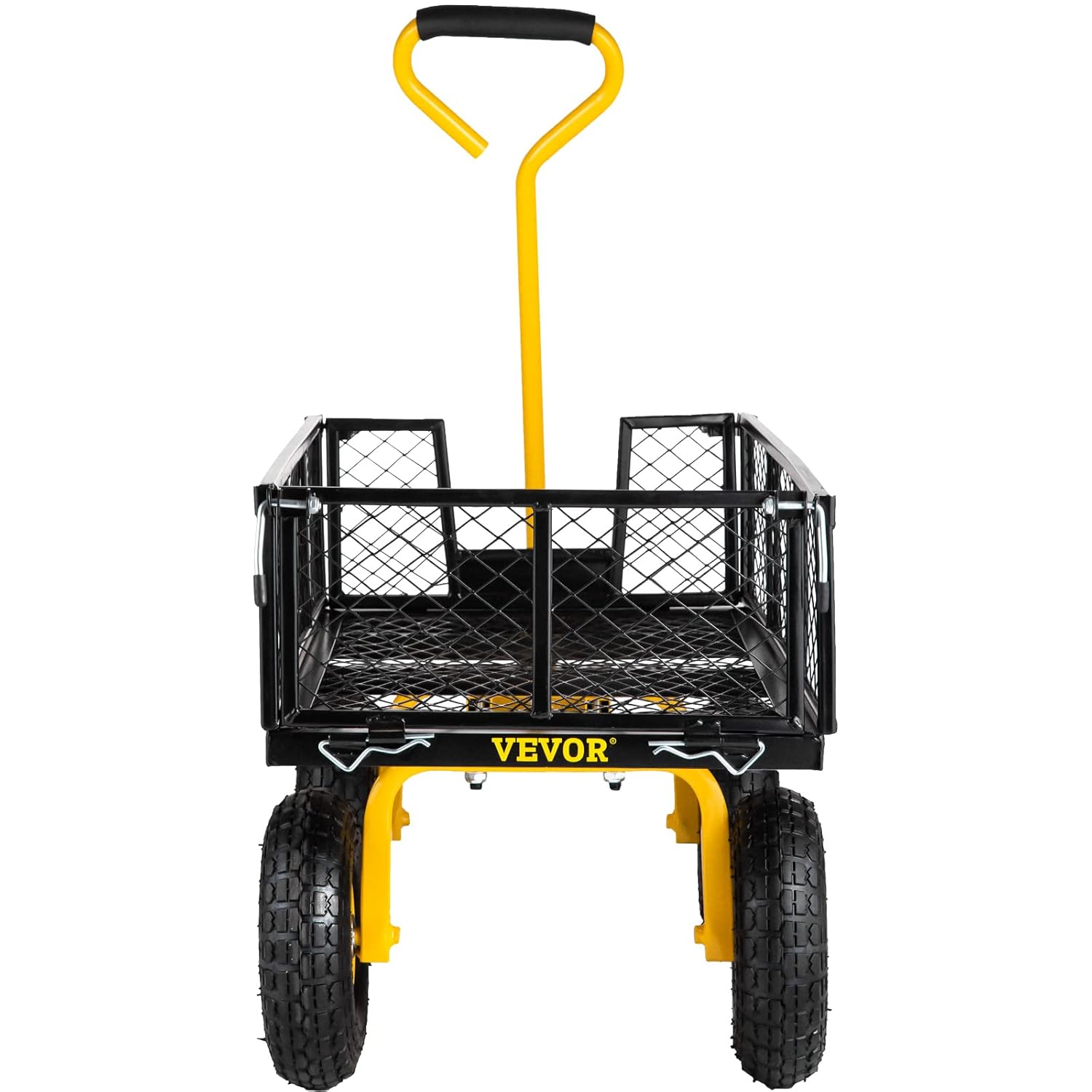 VEVOR Steel Garden Cart, Heavy Duty 900 lbs Capacity, with Removable Mesh Sides to Convert into Flatbed, Utility Metal Wagon with 180° Rotating Handle and 10 in Tires, Perfect for Garden, Farm, Yard-11