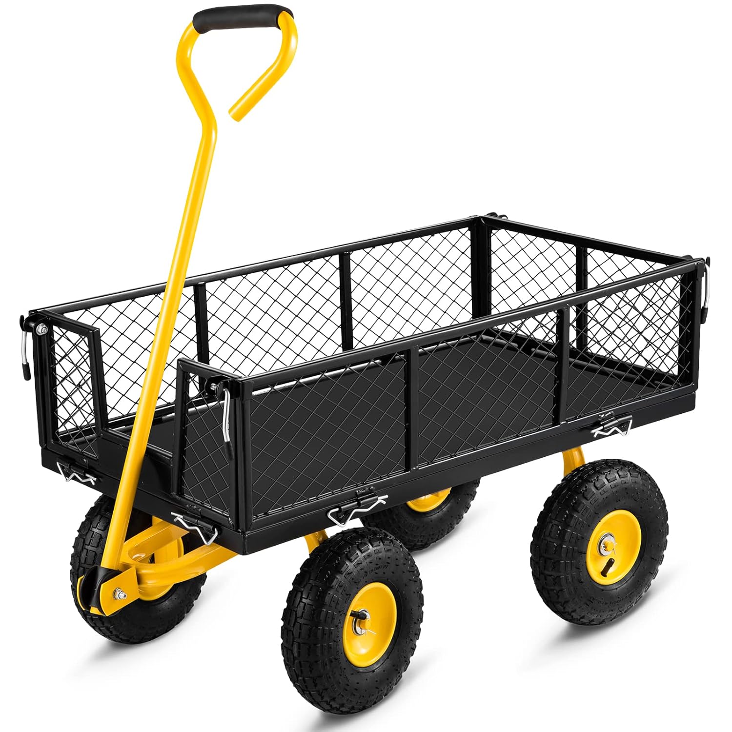 VEVOR Steel Garden Cart, Heavy Duty 900 lbs Capacity, with Removable Mesh Sides to Convert into Flatbed, Utility Metal Wagon with 180° Rotating Handle and 10 in Tires, Perfect for Garden, Farm, Yard-7