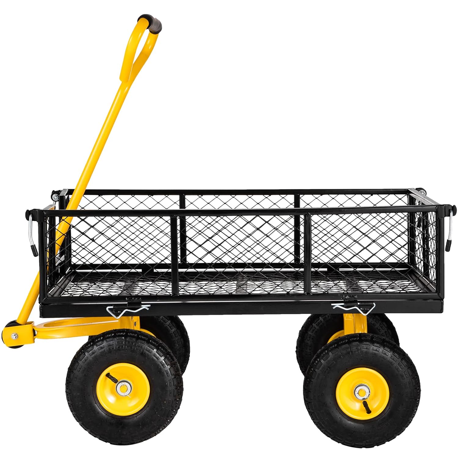 VEVOR Steel Garden Cart, Heavy Duty 900 lbs Capacity, with Removable Mesh Sides to Convert into Flatbed, Utility Metal Wagon with 180° Rotating Handle and 10 in Tires, Perfect for Garden, Farm, Yard-8