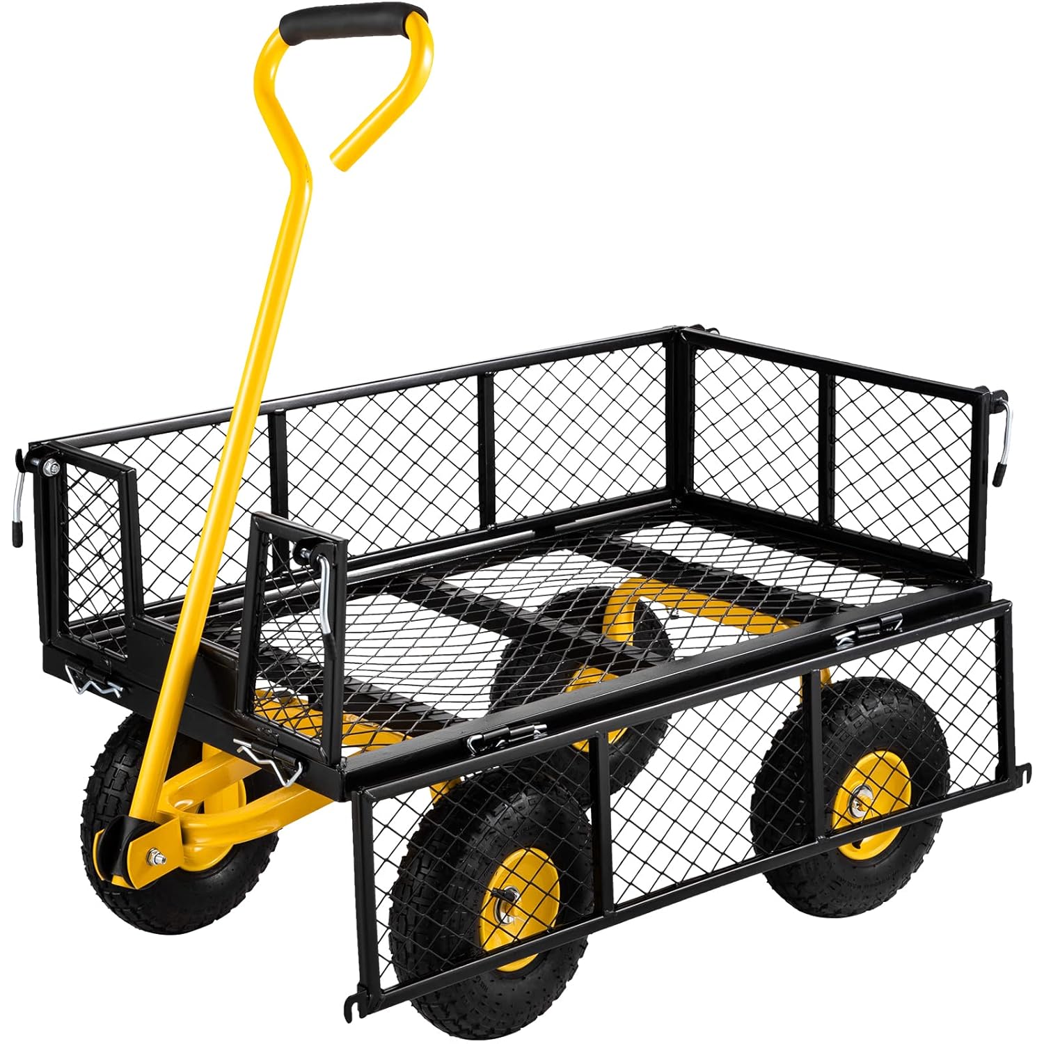 VEVOR Steel Garden Cart, Heavy Duty 900 lbs Capacity, with Removable Mesh Sides to Convert into Flatbed, Utility Metal Wagon with 180° Rotating Handle and 10 in Tires, Perfect for Garden, Farm, Yard-9