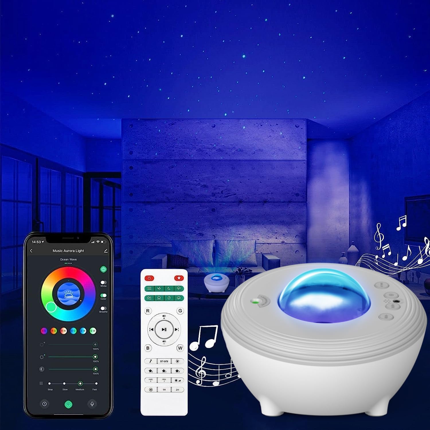 YunLone Aurora Starry Light Projector Smart Galaxy Star Music Planetarium Projector Night Light Starlight Projector with Remote/Voice Control, Bluetooth Music, Sound Machine for Kids and Adult-Gray-0