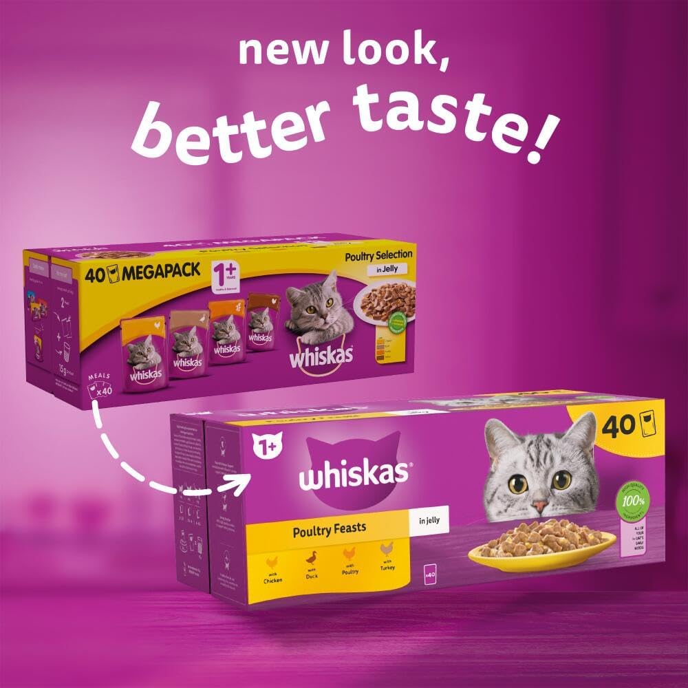 Whiskas 1+ Adult Poultry Selection in Jelly 40 Pouches, Adult Wet Cat Food, Megapack (40 x 85 g)-10