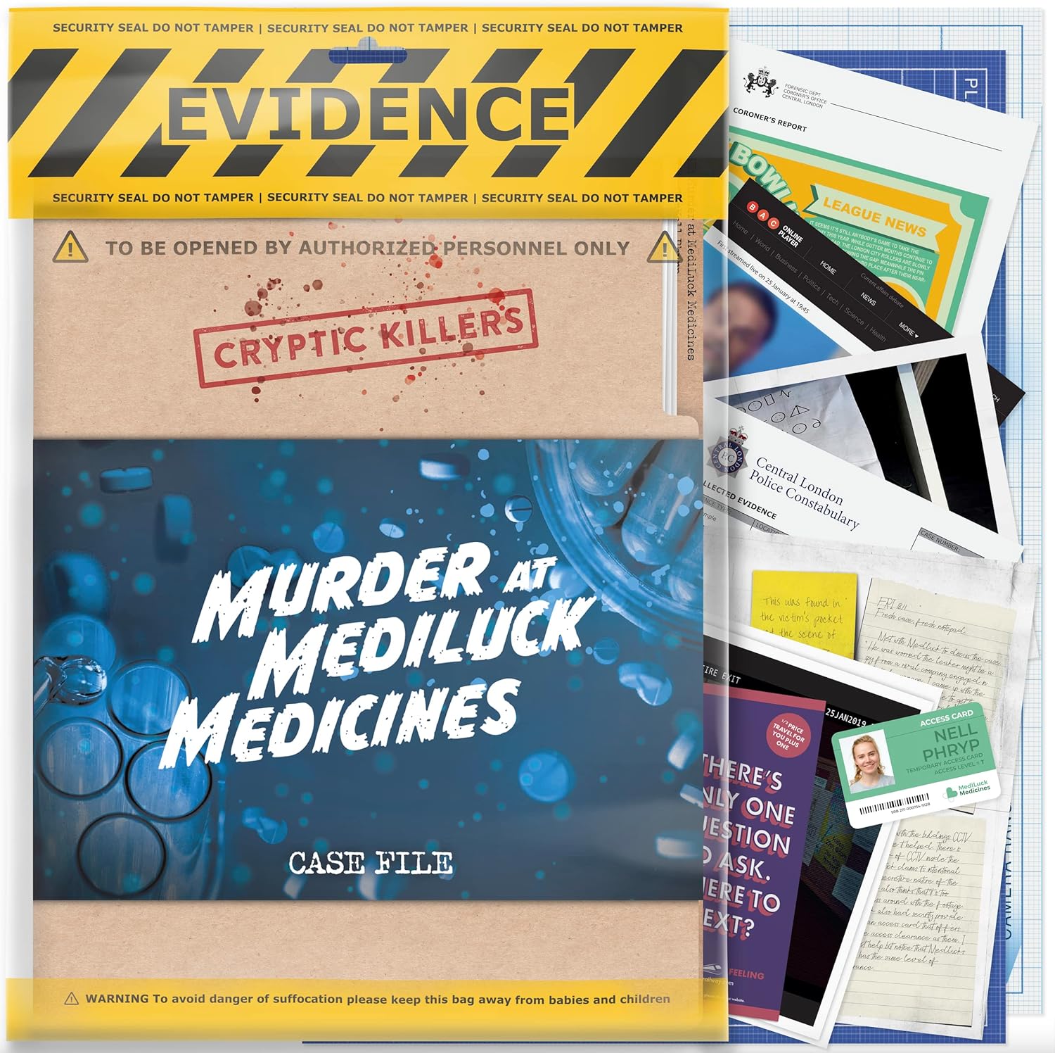 Cryptic Killers Unsolved murder mystery game - Police Case Files Investigation Detective Evidence & Crime File - individuals, date nights & party games- Murder at MediLuck Medicines-0