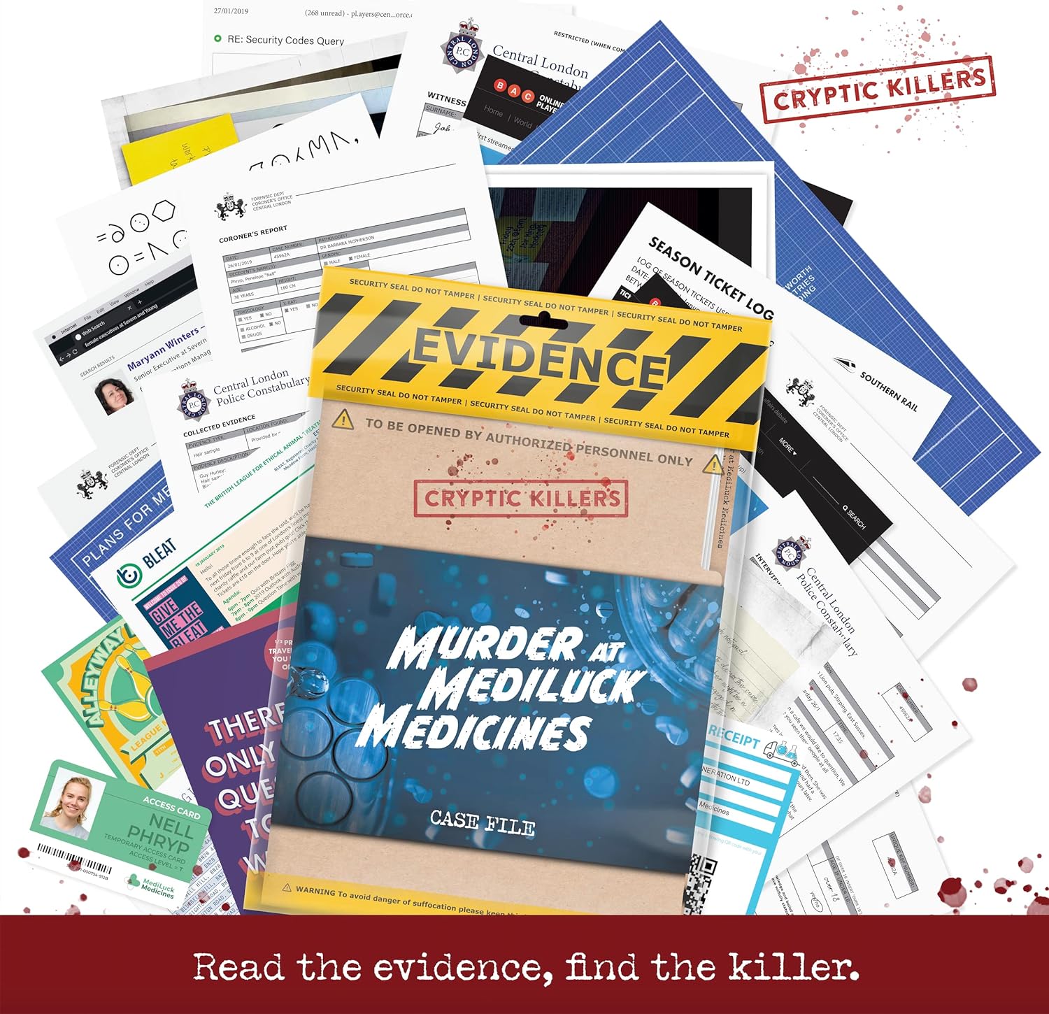 Cryptic Killers Unsolved murder mystery game - Police Case Files Investigation Detective Evidence & Crime File - individuals, date nights & party games- Murder at MediLuck Medicines-5