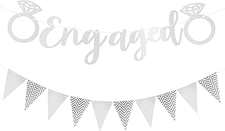 VHIMASA Engagement Banner Engagement Party Decoration Engagement Bunting Party Wedding Prop Banner (Silver)