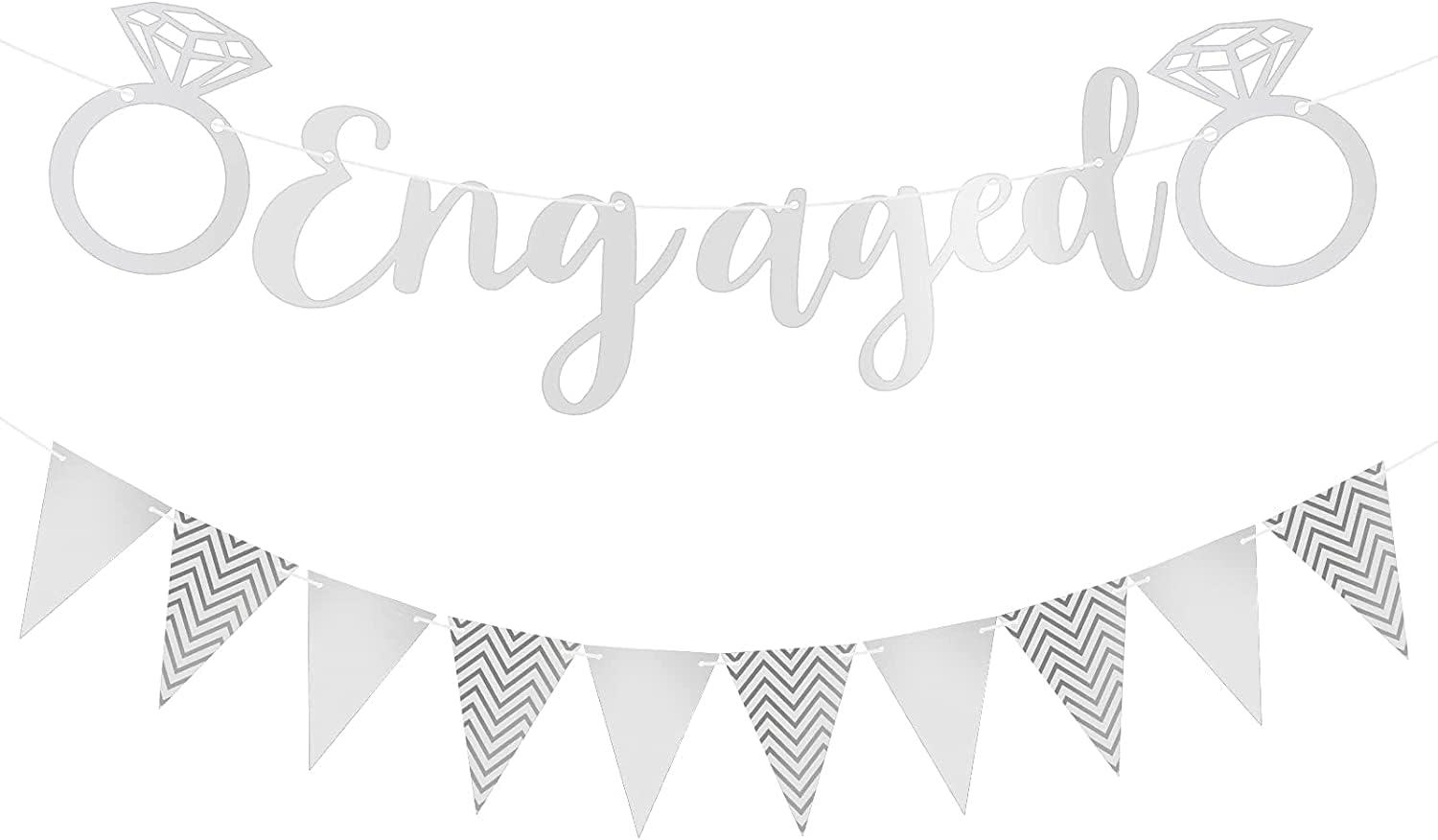 VHIMASA Engagement Banner Engagement Party Decoration Engagement Bunting Party Wedding Prop Banner (Silver)-0