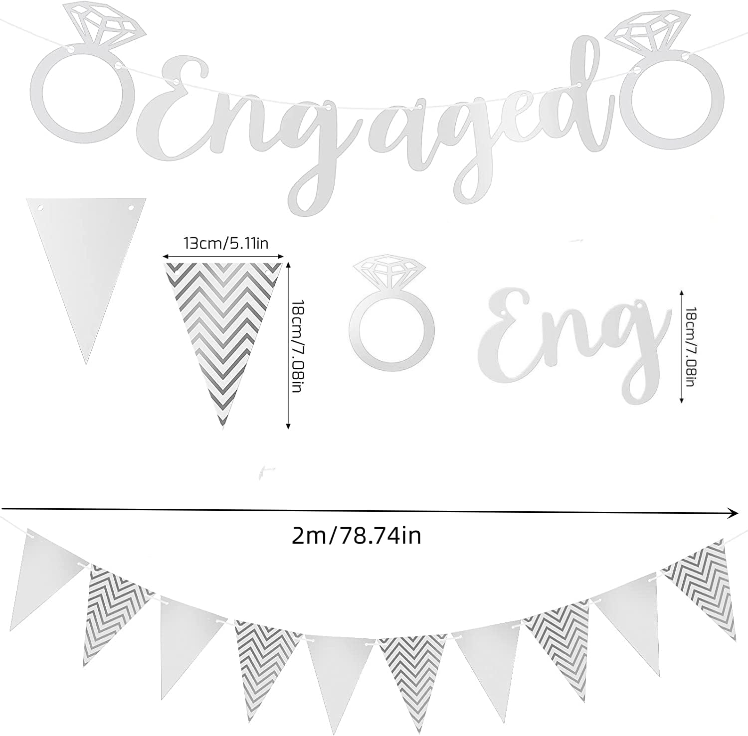 VHIMASA Engagement Banner Engagement Party Decoration Engagement Bunting Party Wedding Prop Banner (Silver)-1