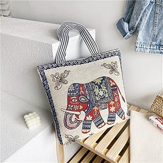 VHIMASA Knitting Tote Bag Portable Craft Bag Storage Bag with Zipper Elephant Pattern Crochet Bag for Yarn Knitting Needle Bag for Women