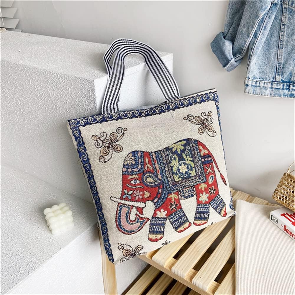 VHIMASA Knitting Tote Bag Portable Craft Bag Storage Bag with Zipper Elephant Pattern Crochet Bag for Yarn Knitting Needle Bag for Women-0