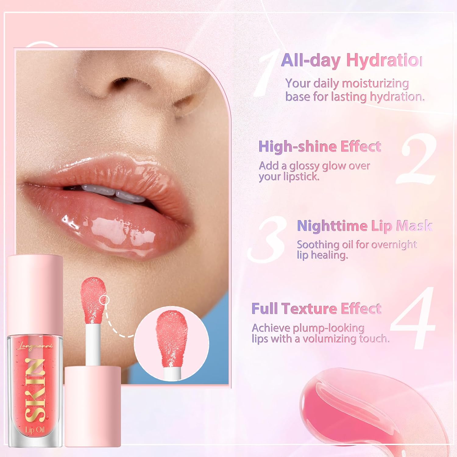 LANGMANNI No-Sticky Lip Gloss/Balm Lip Care,Fruit Flavoured Lip Oil For Dry Lip's Moisturizing Hydrating And Nourishing (Strawberry)-3