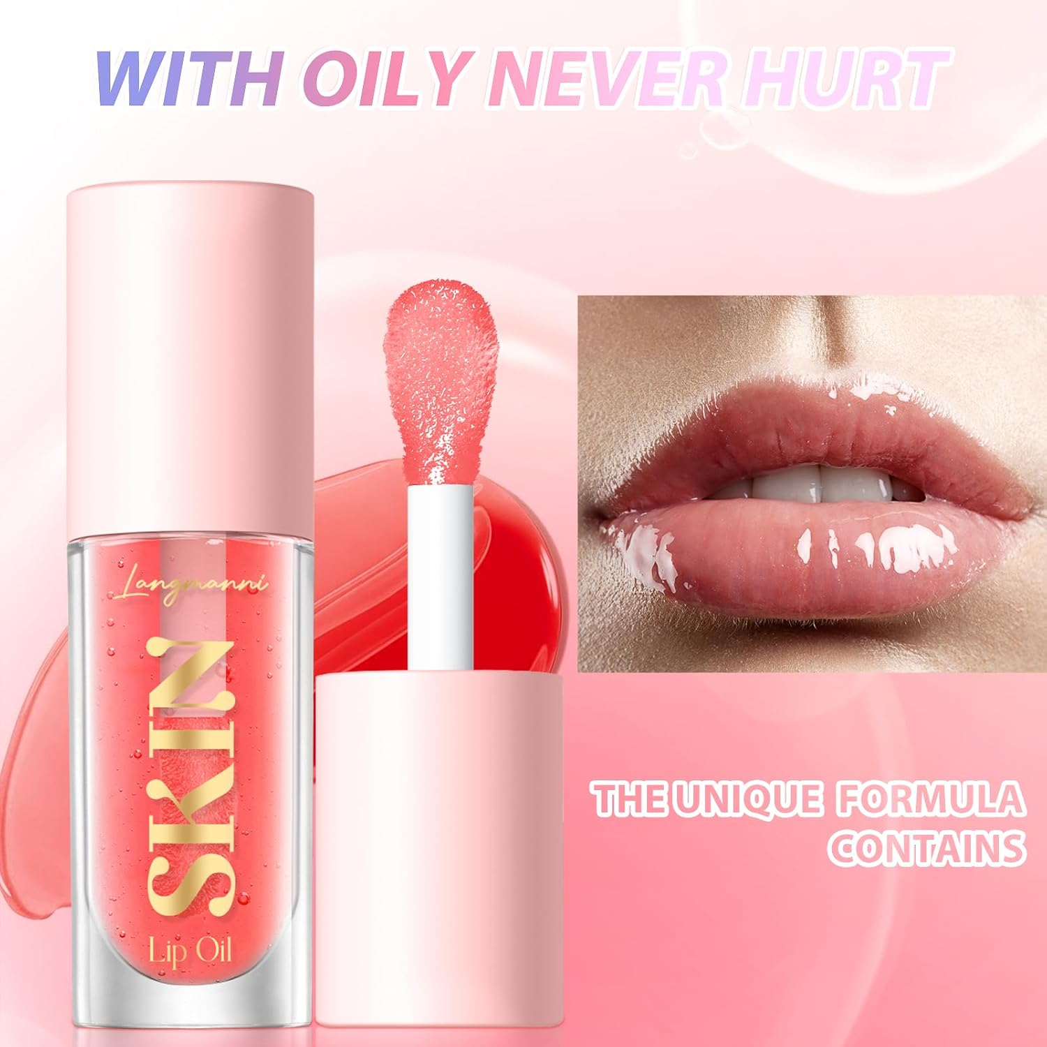 LANGMANNI No-Sticky Lip Gloss/Balm Lip Care,Fruit Flavoured Lip Oil For Dry Lip's Moisturizing Hydrating And Nourishing (Strawberry)-4