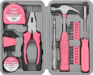 Hi-Spec 24pc Pink Tool Kit for Women - Small DIY Household Mini Tool Set of Starter Basic Ladies DIY Tools for Home & Office - Tool Box with Hand Tools Included